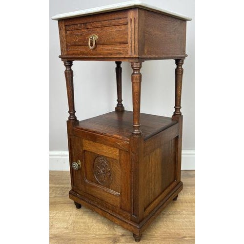 Gold French Bedside Tables in Carved Oak with Marble Top, Set of 2 For Sale - Image 8 of 16