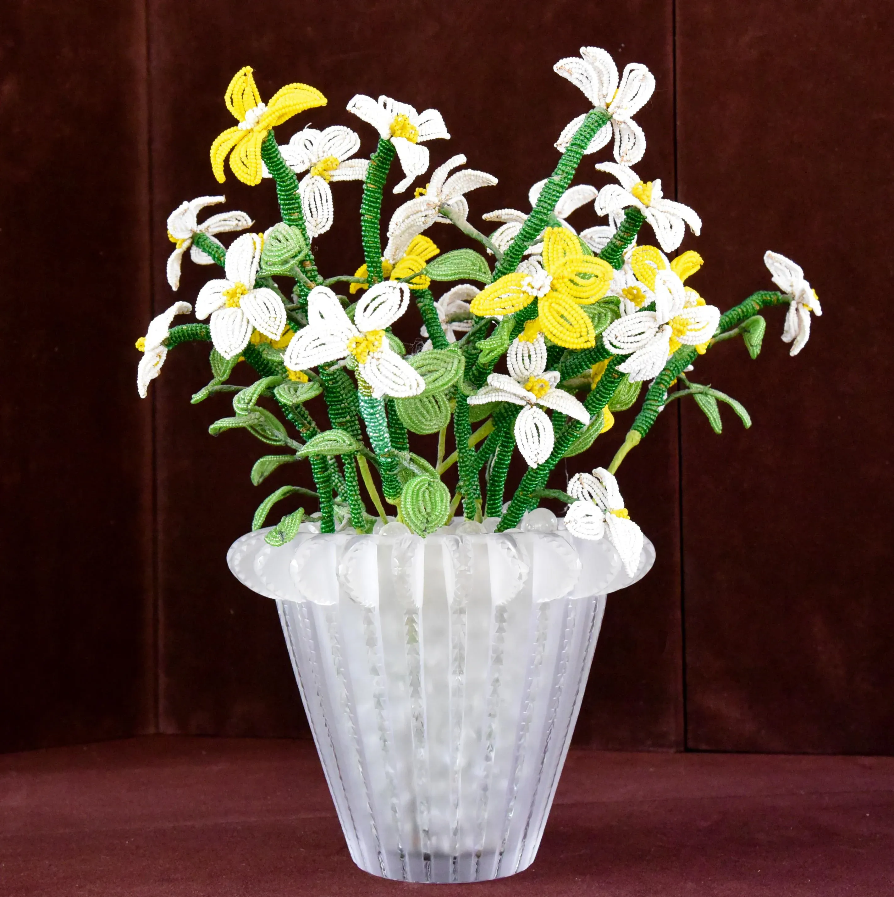 1960s Lalique Royat Vase With Hand Beaded Flowers | Chairish
