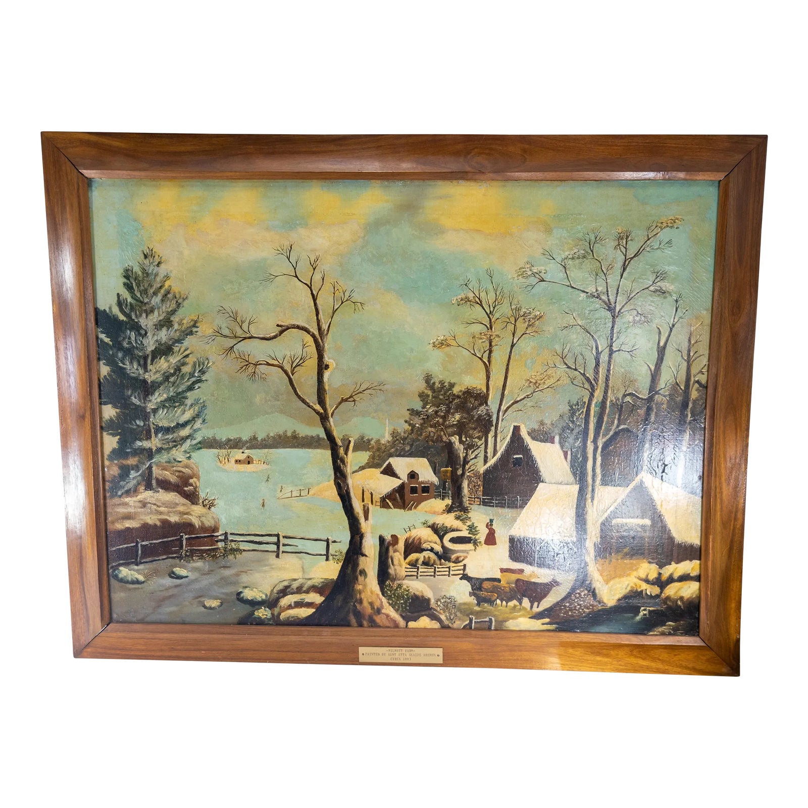 19th Century American Folk Art Americana Landscape Painting of a Farm ...