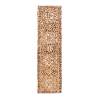 1960s Vintage Persian Heriz Handmade Beige Tribal Wool Runner For Sale