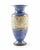 A refined, hand-painted ceramic vase featuring a rich cobalt blue glaze accented by an intricate central band with...
