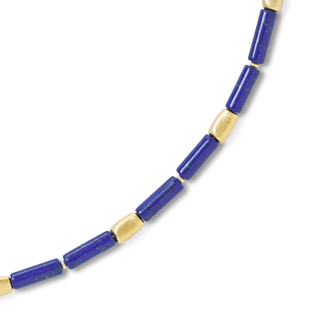 Lapis Lazuli Tube Gold Station Necklace For Sale - Image 4 of 8