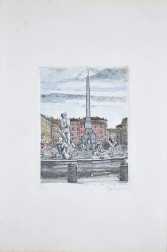 Giuseppe Malandrino, Navona Square, Etching, 1960s Reproduction Prints