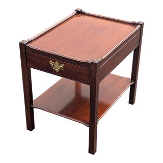 1970s Chippendale Style 2-Tier Mahogany Side Table With Gallery Surface and Single Drawer For Sale
