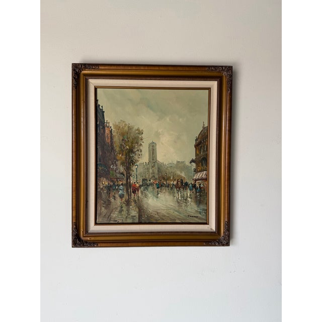1960’s Vintage Impressionist Parisian Street Scene Oil on Canvas Painting, Framed For Sale - Image 4 of 11