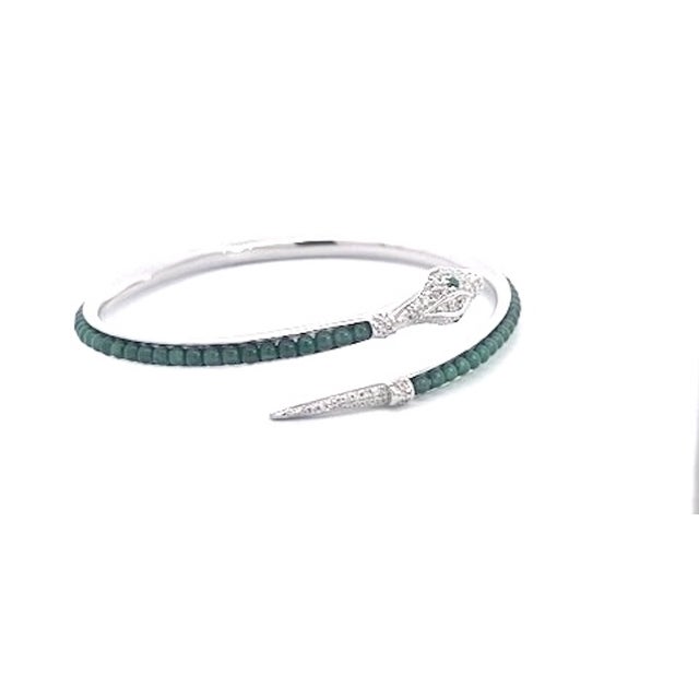 Serpent Wrap Bangle With Green Jade Beads and Cubic Zirconia For Sale - Image 9 of 9