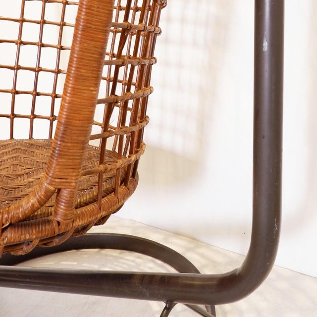 Wood Hanging Armchair in Woven Wicker on a Steel Frame, 1970s For Sale - Image 7 of 12