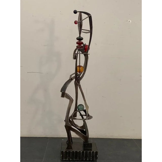 Unknown Artist, Futuristic Juggler Sculpture, Wrought Iron and Colored Resin For Sale - Image 12 of 12