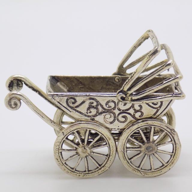 Vintage Italian Handmade Genuine Silver Stroller Miniature Dollhouse Figurine For Sale - Image 6 of 10