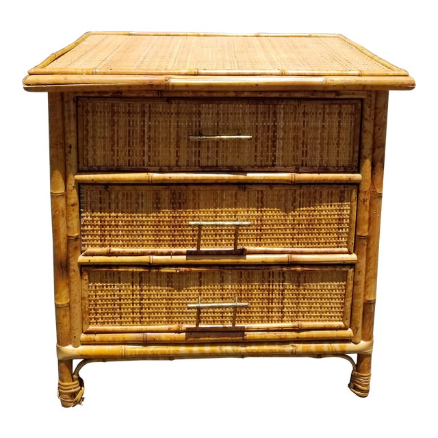Vintage Mid Century Modern Bamboo Rattan Nightstand Chairish