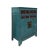 Chinese Chinese Vintage Carving Panel Tall Credenza Blue Storage Cabinet For Sale - Image 3 of 6