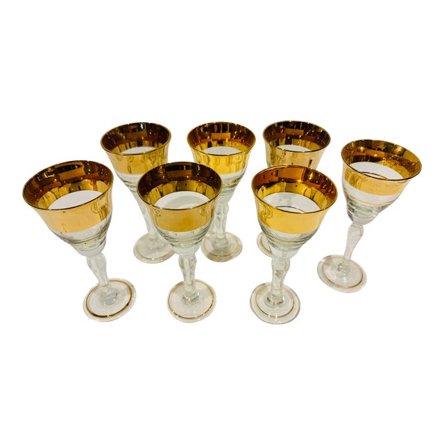 Vintage Avitra Gold Golden Cordial Glasses - Set of 7 For Sale