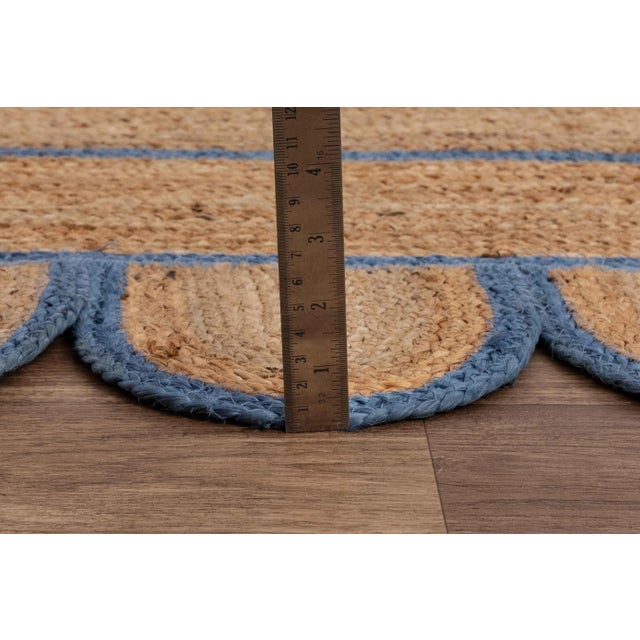 Brass French Blue Trim Jute Scallop Braided Handmade Rug - 4'x6' For Sale - Image 8 of 10