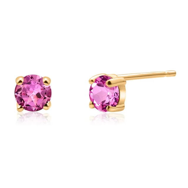 2020s Matched Pair Pink Sapphire 0.65 Carat 0.20 Inch 14 Karat Yellow Gold Stud Earrings - 2 Pieces For Sale - Image 5 of 9