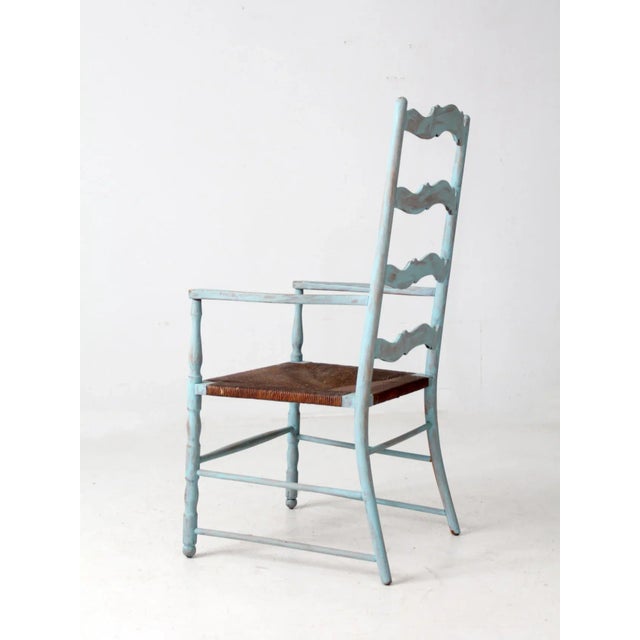 Vintage Painted Ladder Back Chair With Rush Seat For Sale - Image 4 of 13