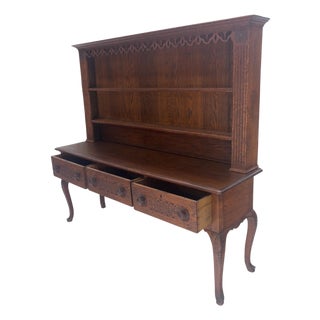 Fine Solid Carved Oak 3 Dove Tail Drawer Server Cupboard Credenza Sideboard MINT For Sale