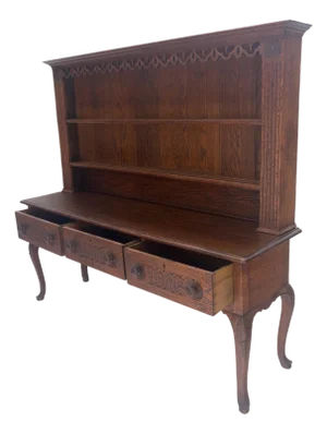 Fine Solid Carved Oak 3 Dove Tail Drawer Server Cupboard Credenza Sideboard MINT