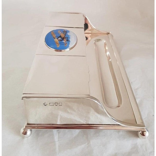 Metal Sterling Silver & Cut Glass Aviation Inkwell Stand from C F Hancock, London, 1911 For Sale - Image 7 of 11