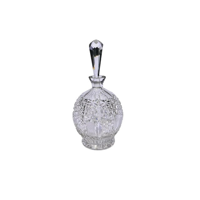 American Crystal Round Cut Glass Decanter For Sale - Image 3 of 8