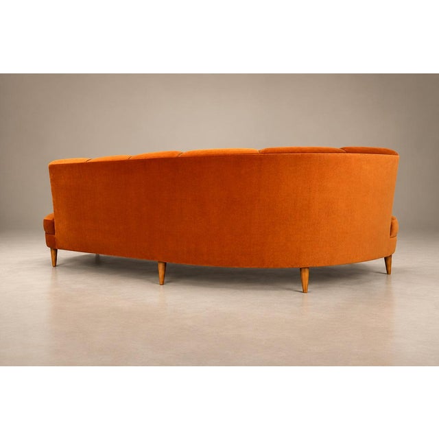 1950s Brazilian Modern Sculptural Curved Sofa in Burnt Sienna Mohair Velvet, Brazil, 1950s For Sale - Image 5 of 18