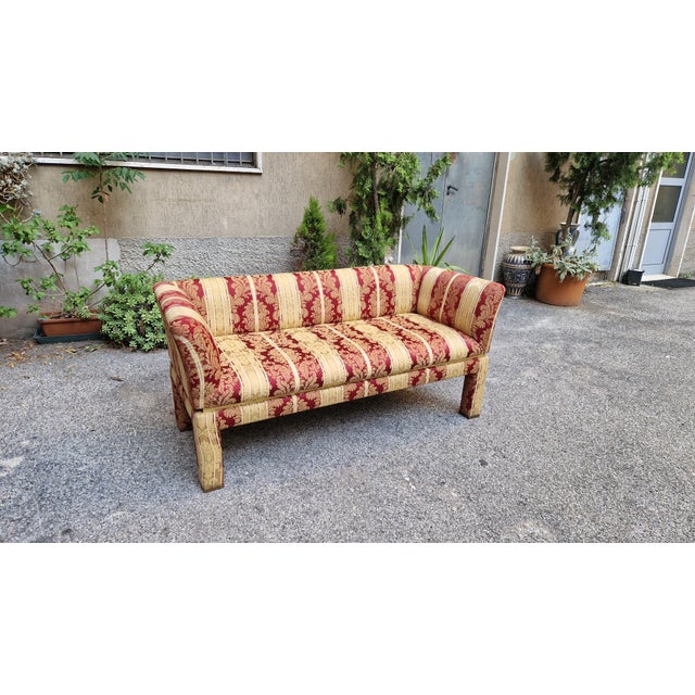 Two-Seater Sofa with Floral Fabric with Decorative Brass Edges, 1980s For Sale - Image 17 of 17