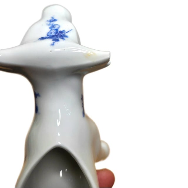 1950s French Porcelain Cow Creamer – Blue Floral Pattern | Marked “France f.d. Véritable Porcelaine” | 7” Long Ceramic Pitcher For Sale - Image 12 of 14