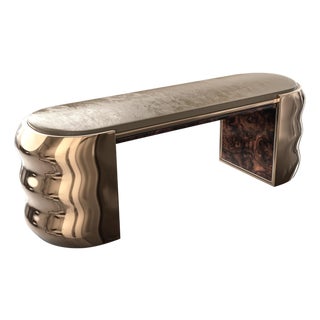 "Gradino" Bench With Bronze and Burl Walnut, Hand Made For Sale