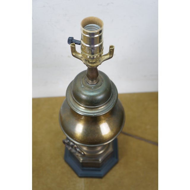Mid 20th Century Mid 20th Century Empire Brass Mantel Trophy Urn Table Lamp Black Shade 31" For Sale - Image 5 of 14