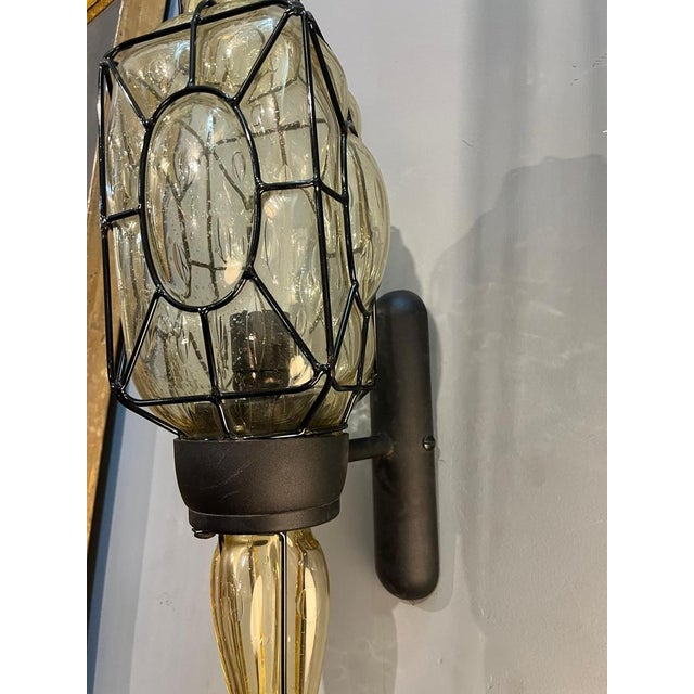 Metal Clear Murano Glass Wall Light with Black Metal Frame, Italy, 1980s For Sale - Image 7 of 10