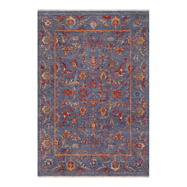 Chic Ziegler Blue Rust Hand-Knotted Wool and Silk Rug - 9'2'' X 12'2'' For Sale