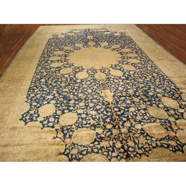 Textile 1930s Navy Blue Background Antique Oversized Ardabil Design Kerman Rug For Sale - Image 7 of 8