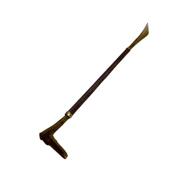 Traditional Vintage Long Shoe Horn With Sculptural Brass Leg Handle & Wood Shaft For Sale - Image 3 of 4