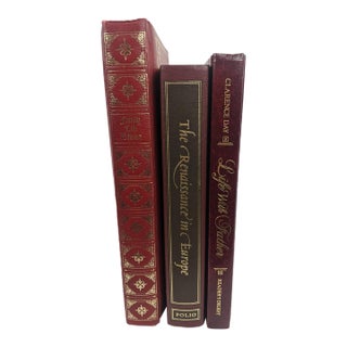 Vintage Decorative Classic Books in Red, Burgundy & Gold – Set of 3 For Sale