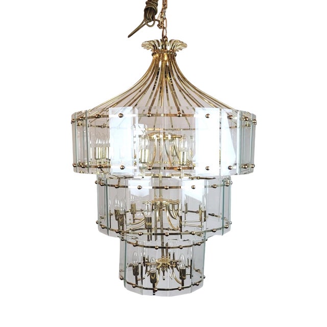 Large Chandelier with Beveled Glass Plates For Sale