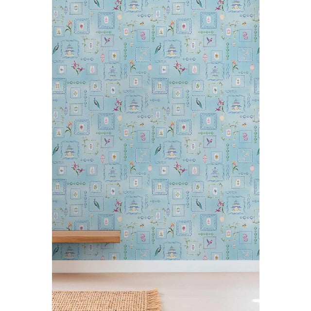 Not Yet Made - Made To Order Mahjong Tile Grasscloth Wallpaper by House Party | Bam Blue | 6 Yards For Sale - Image 5 of 8