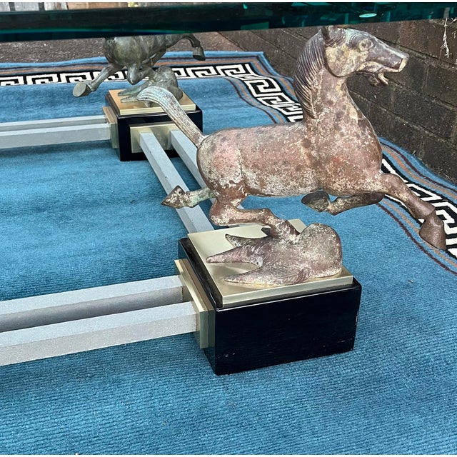 Mid-Century Modern 1970s French Maison Charles Flying Horses of Gansu Bronze & Brass Cocktail Table For Sale - Image 3 of 7