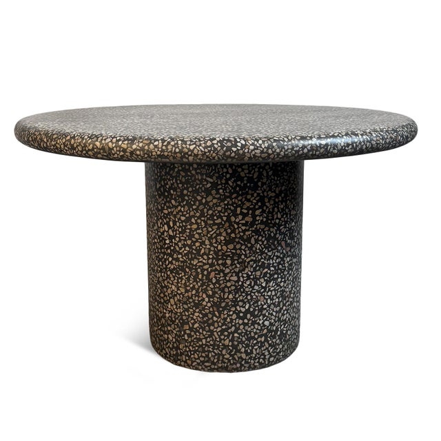 Contemporary Round Black Terrazzo Outdoor Dining Table For Sale - Image 3 of 8