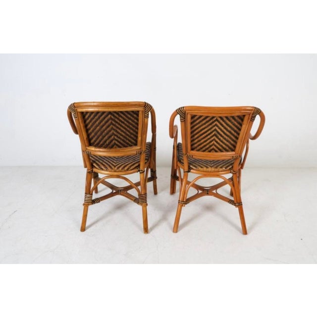 Boho Chic 1970s Pair of Palm Beach Bamboo and Rattan Bistro Chairs For Sale - Image 3 of 11