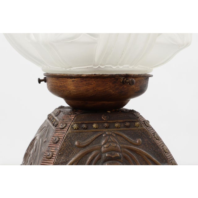 Art Nouveau Floor Lamp in Hammered Copper with Frosted Glass Hood, 1890s For Sale - Image 13 of 15