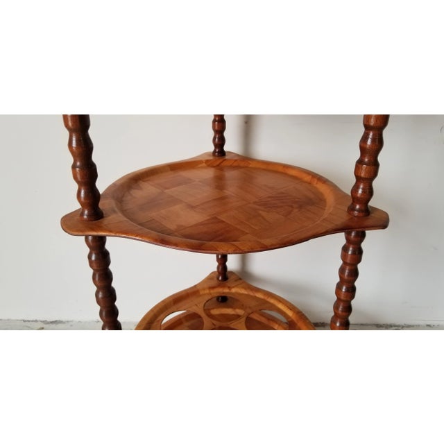 Vintage Faux Woven Wood Pattern Serving Bar Cart For Sale - Image 4 of 8