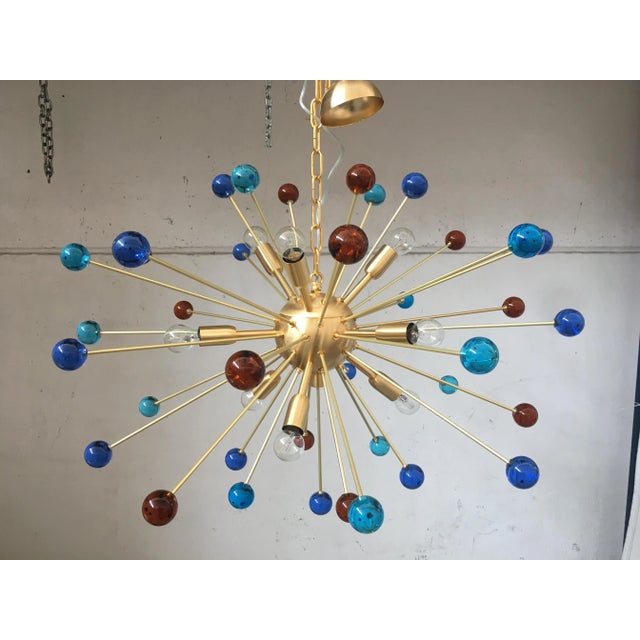 Italian Murano Glass Sputnik Multicolors in Brushed Brass Chandelier For Sale - Image 13 of 13