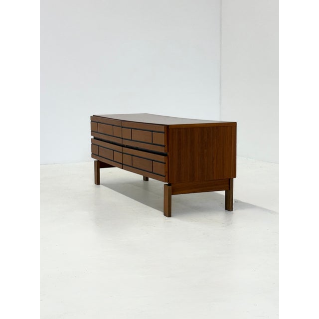 Mid-Century Modern Italian Low Wooden Sideboard with Graphic Black Lines, 1970s For Sale - Image 3 of 10
