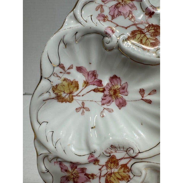 Rustic European Antique Porcelain Floral Oyster Plate Attributed to Marx and Gutherz - Austria For Sale - Image 3 of 9