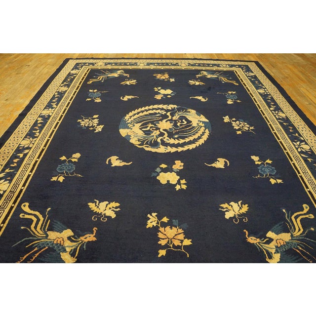 1890s Blue Ground Scattered Floral Sprays Antique Chinese Peking Knotted Rug For Sale - Image 9 of 11