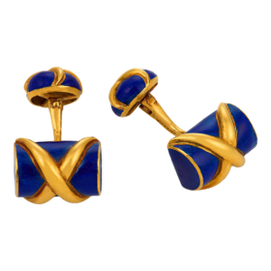 1980s Pair of Tiffany & Co. Schlumberger 18k Yellow Gold Enamel Cufflinks