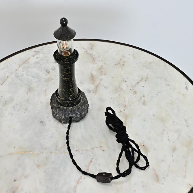 Glass Vintage English Cornish Serpentine Stone Lighthouse Lamp For Sale - Image 7 of 7