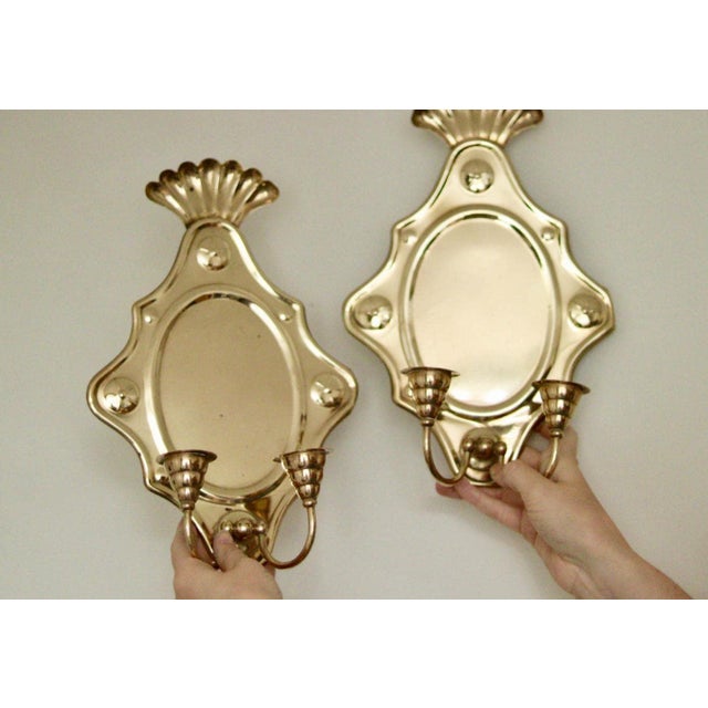 Metal Large Mid-Century Modern Baroque Swedish Brass Sconces, Set of 2 For Sale - Image 7 of 9