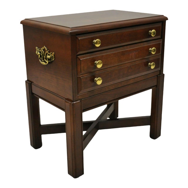 Vintage Bassett Chippendale Cherry Wood Small Two Drawer Silverware