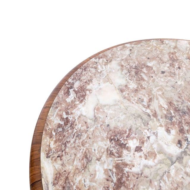 Vintage Round Walnut and Marble Coffee Table, 1950s For Sale - Image 4 of 7