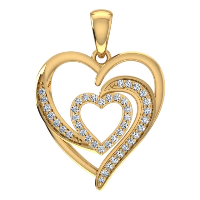 10K Yellow Gold Round Diamond Womens Double Heart Pendant 1/8 Cttw For Sale